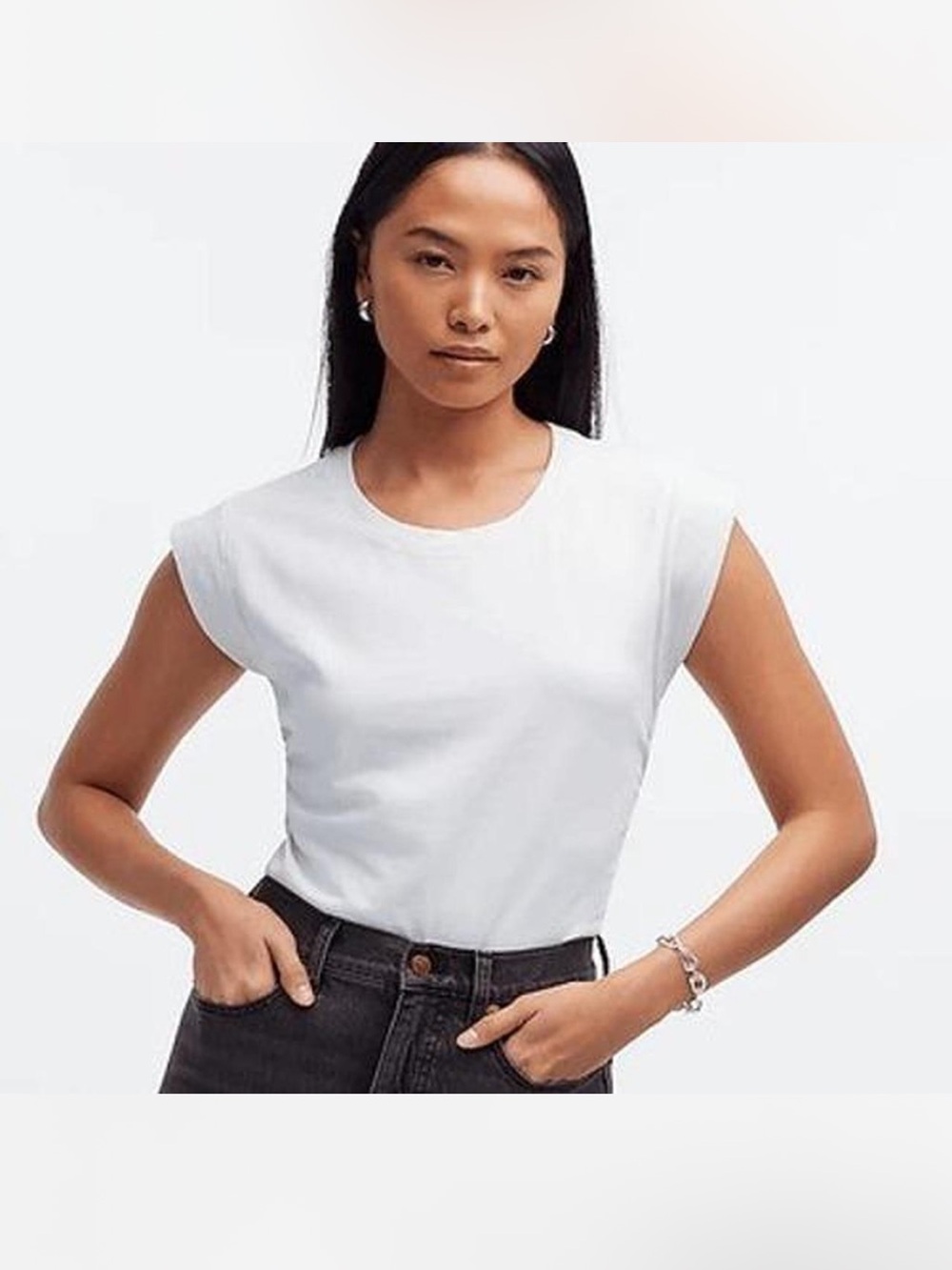Madewell White Sleeveless Tank With Side Ruching